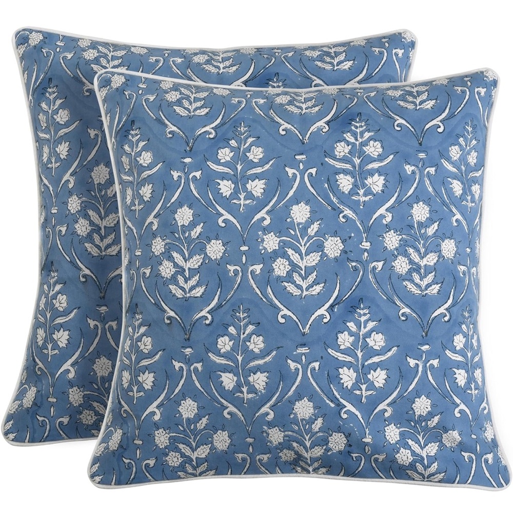 2!!!! BLOCK PRINT indoor/outdoor pillow covers -Provençal blue -20x20